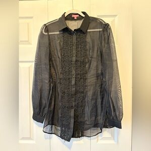 Sugar Thrillz Black Sheer Tuxedo Blouse